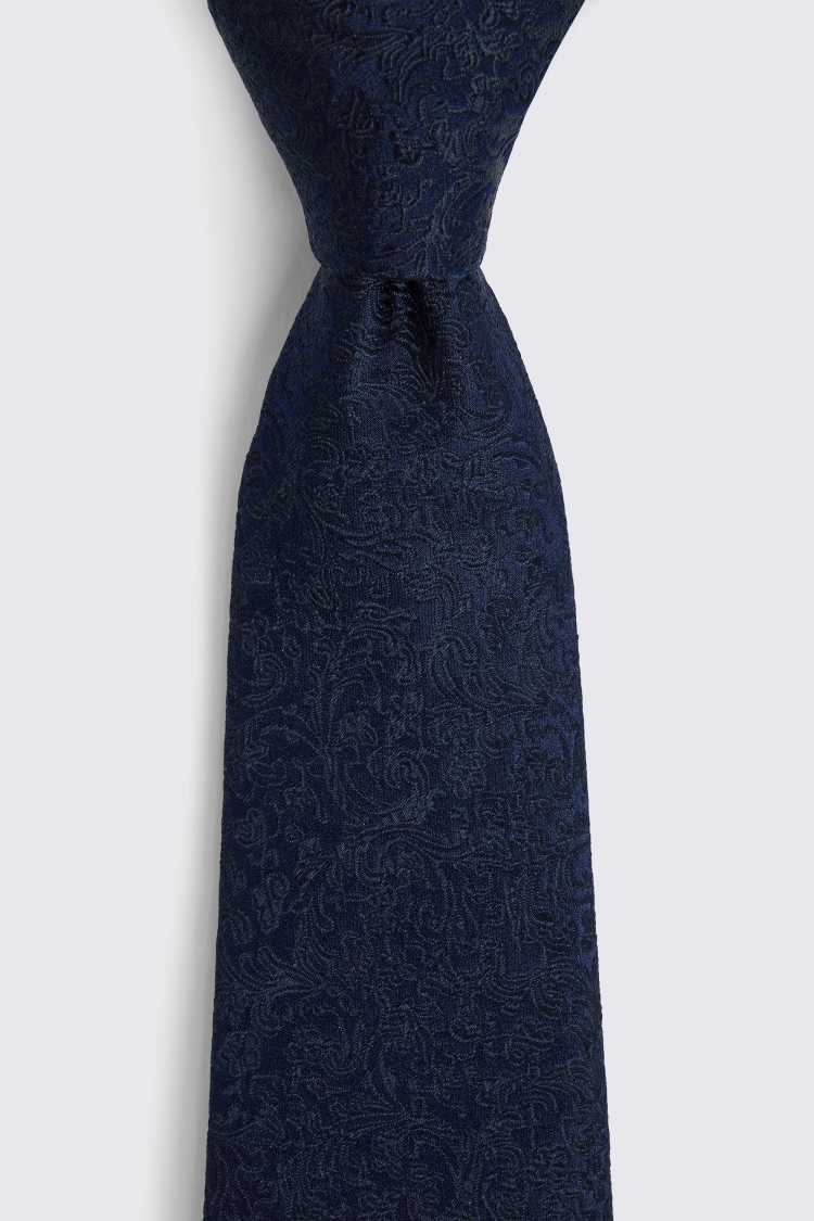 Navy Floral Swirl Silk Tie